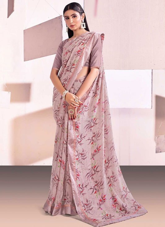 Classic Satin Mauve Digital Print Saree