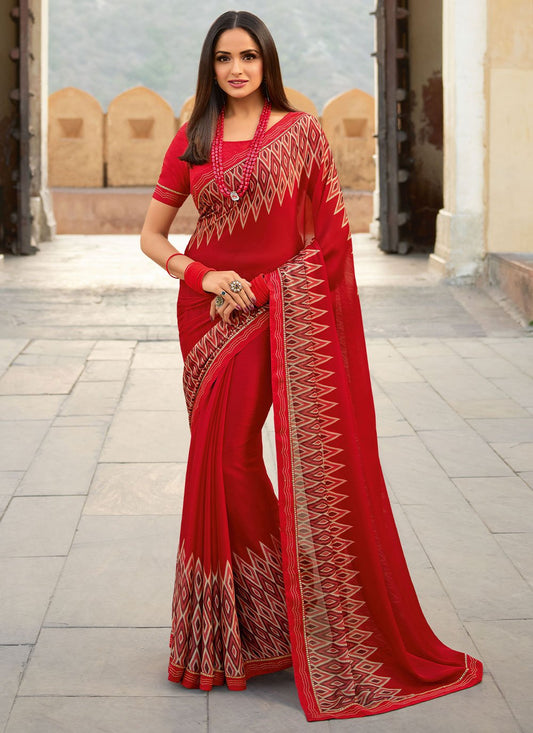 Classic Rangoli Red Lace Saree