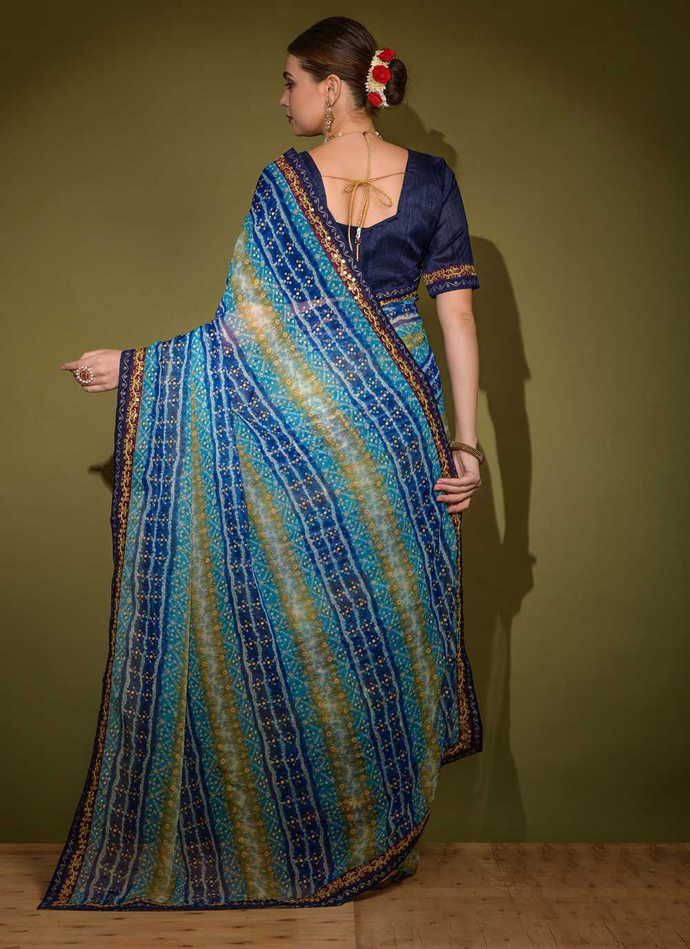 Classic Georgette Blue Foil Print Saree