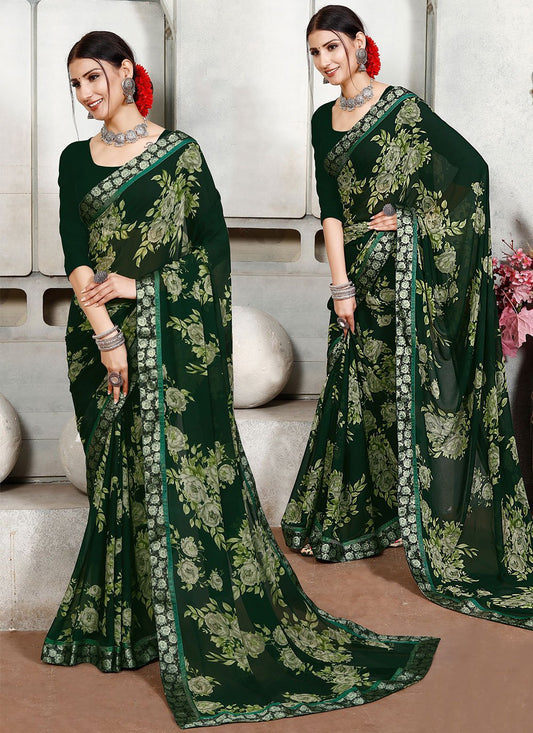 Classic Satin Green Lace Saree