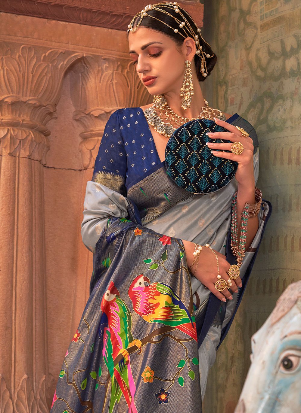 Contemporary Silk Grey Lace Saree