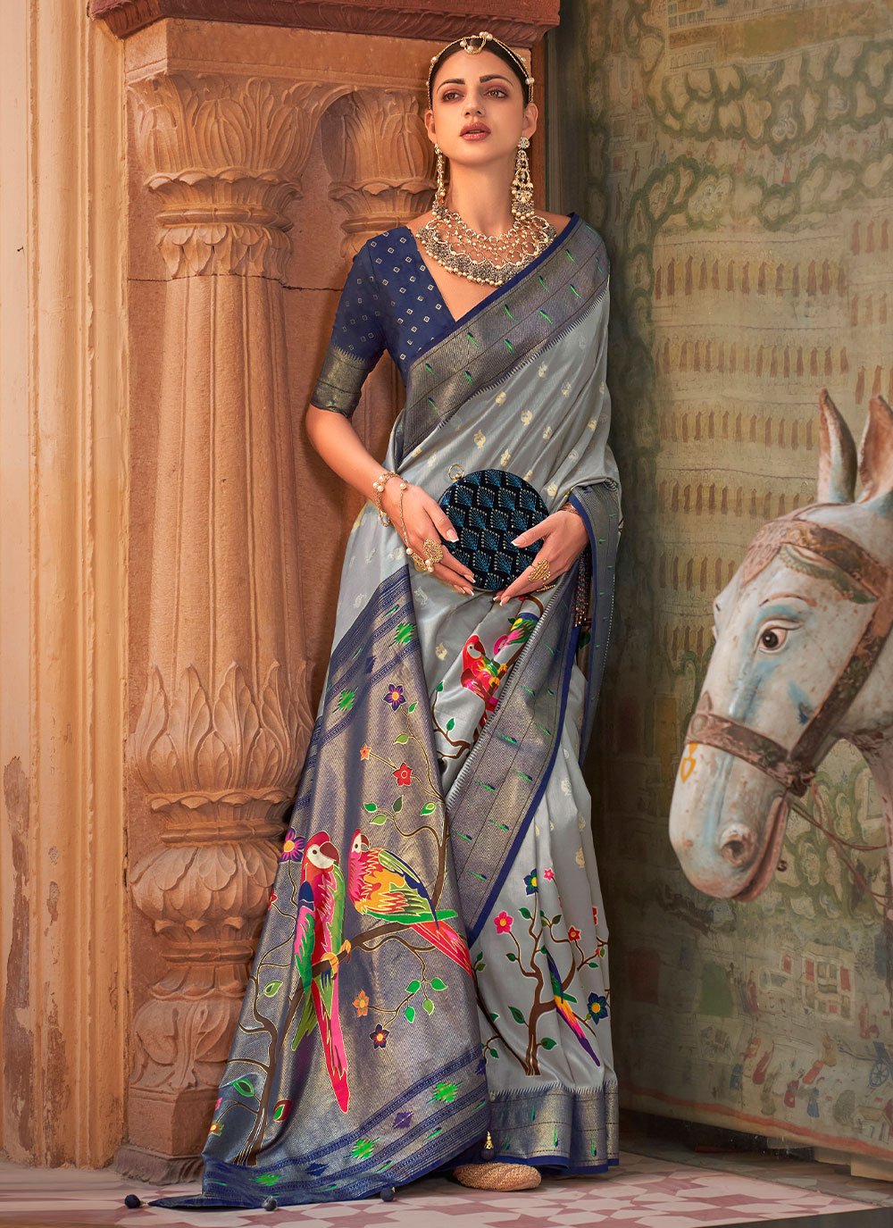 Contemporary Silk Grey Lace Saree