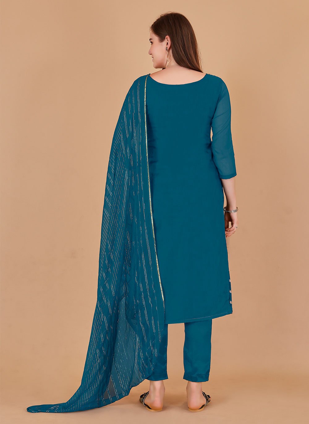 Salwar Suit Jacquard Organza Teal Lace Salwar Kameez