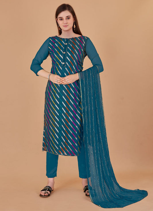 Salwar Suit Jacquard Organza Teal Lace Salwar Kameez