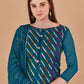 Salwar Suit Jacquard Organza Teal Lace Salwar Kameez