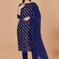 Trendy Suit Jacquard Organza Blue Lace Salwar Kameez