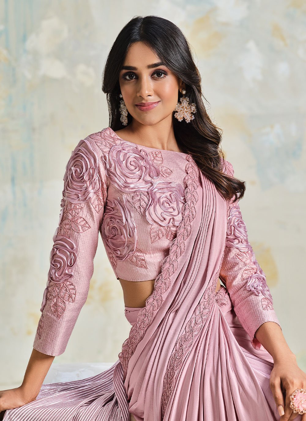 Classic Lycra Pink Embroidered Saree