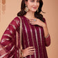 Floor Lenght Salwar Suit Net Maroon Embroidered Salwar Kameez