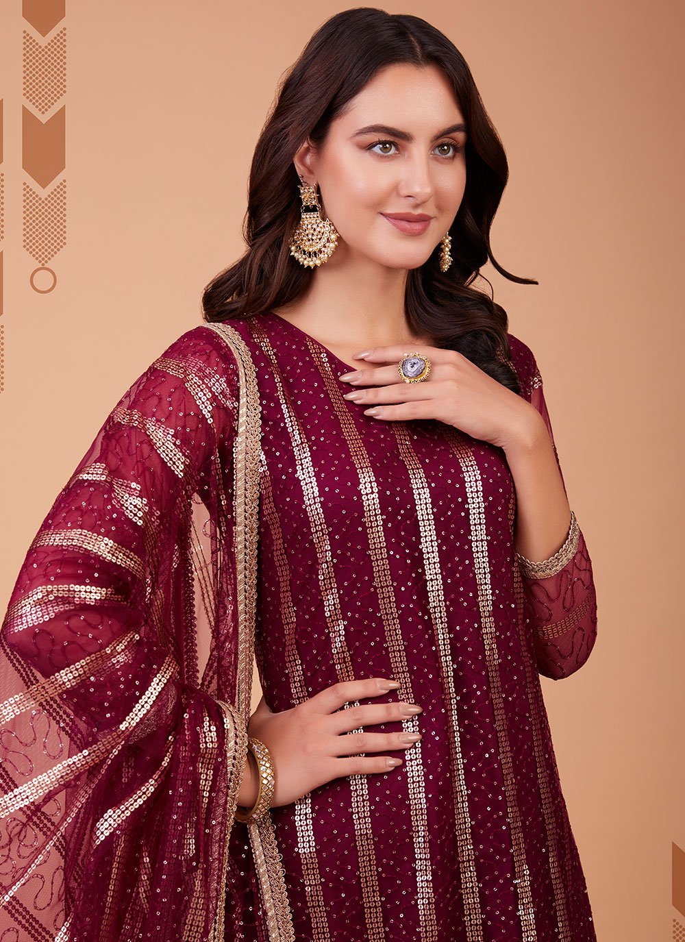 Floor Lenght Salwar Suit Net Maroon Embroidered Salwar Kameez