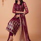 Floor Lenght Salwar Suit Net Maroon Embroidered Salwar Kameez