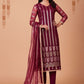 Floor Lenght Salwar Suit Net Maroon Embroidered Salwar Kameez