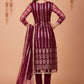 Floor Lenght Salwar Suit Net Maroon Embroidered Salwar Kameez