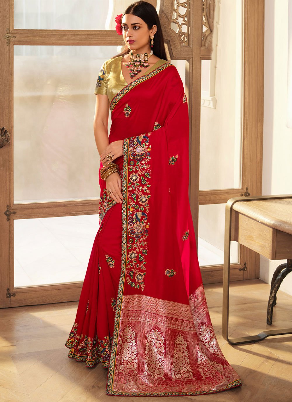 Trendy Saree Silk Maroon Embroidered Saree