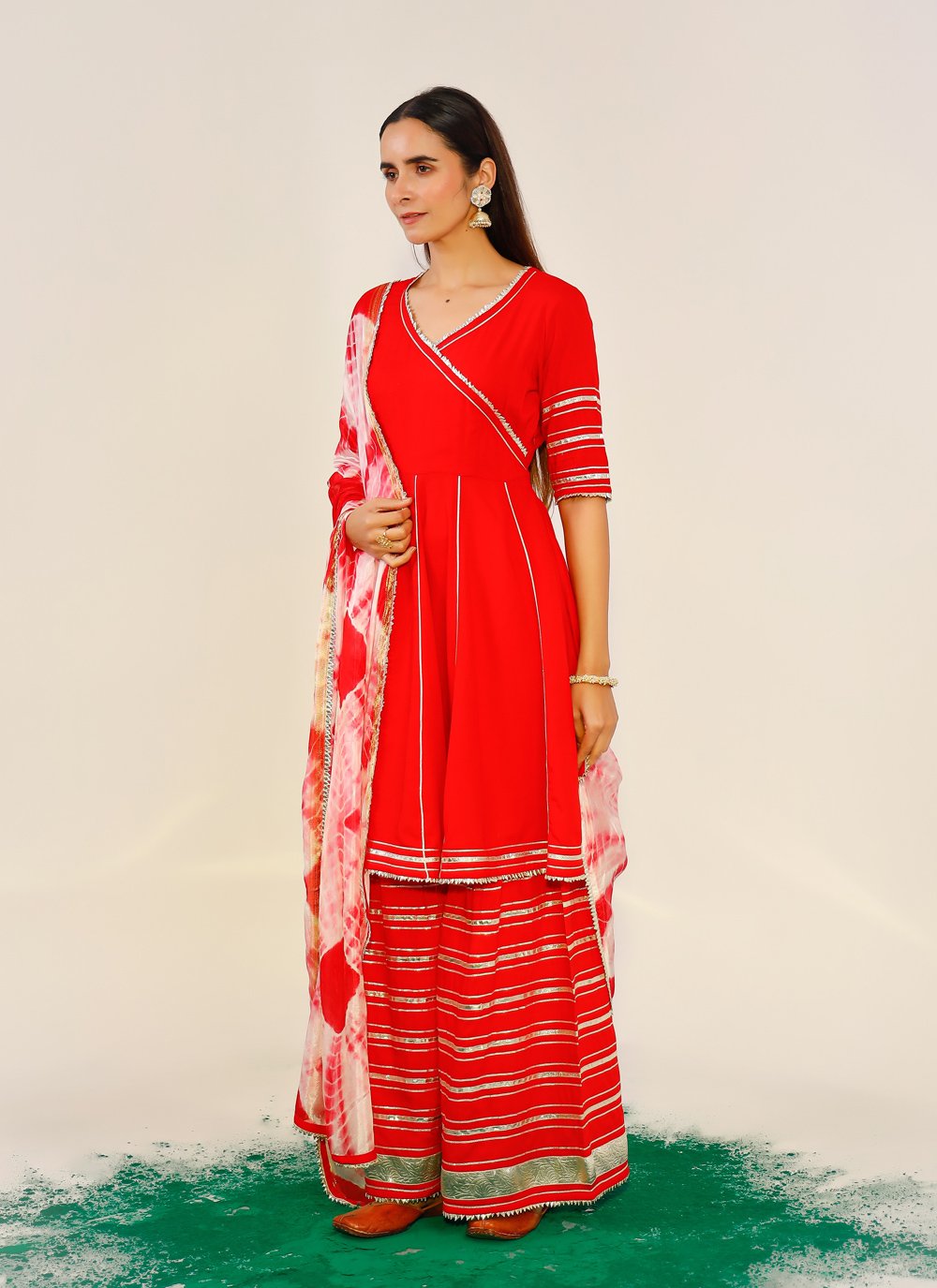 Pakistani Salwar Suit Rayon Red Lace Salwar Kameez