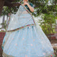 Lehenga Choli Organza Aqua Blue Embroidered Lehenga Choli