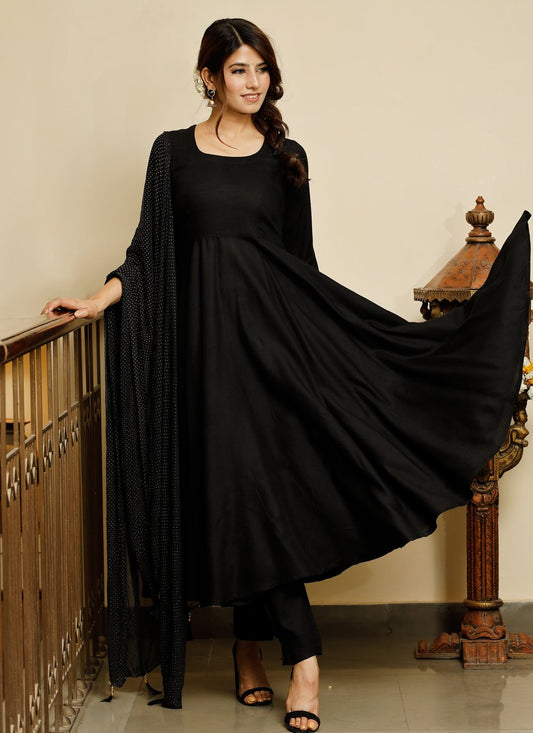 Pant Style Suit Rayon Black Lace Salwar Kameez