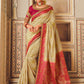 Designer Fancy Fabric Cream Pink Embroidered Saree