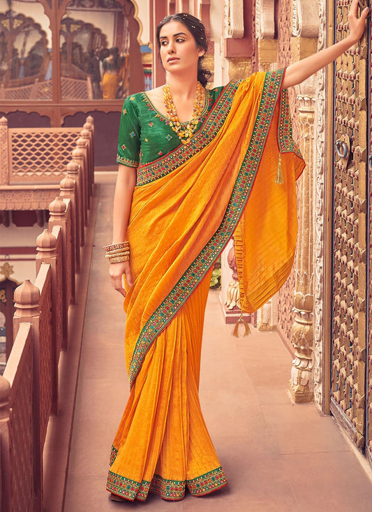 Classic Vichitra Silk Orange Embroidered Saree