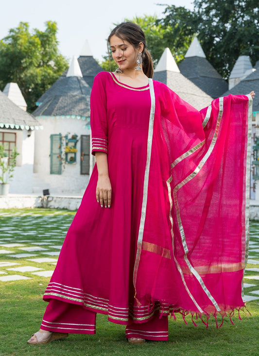 Palazzo Salwar Suit Rayon Pink Lace Salwar Kameez