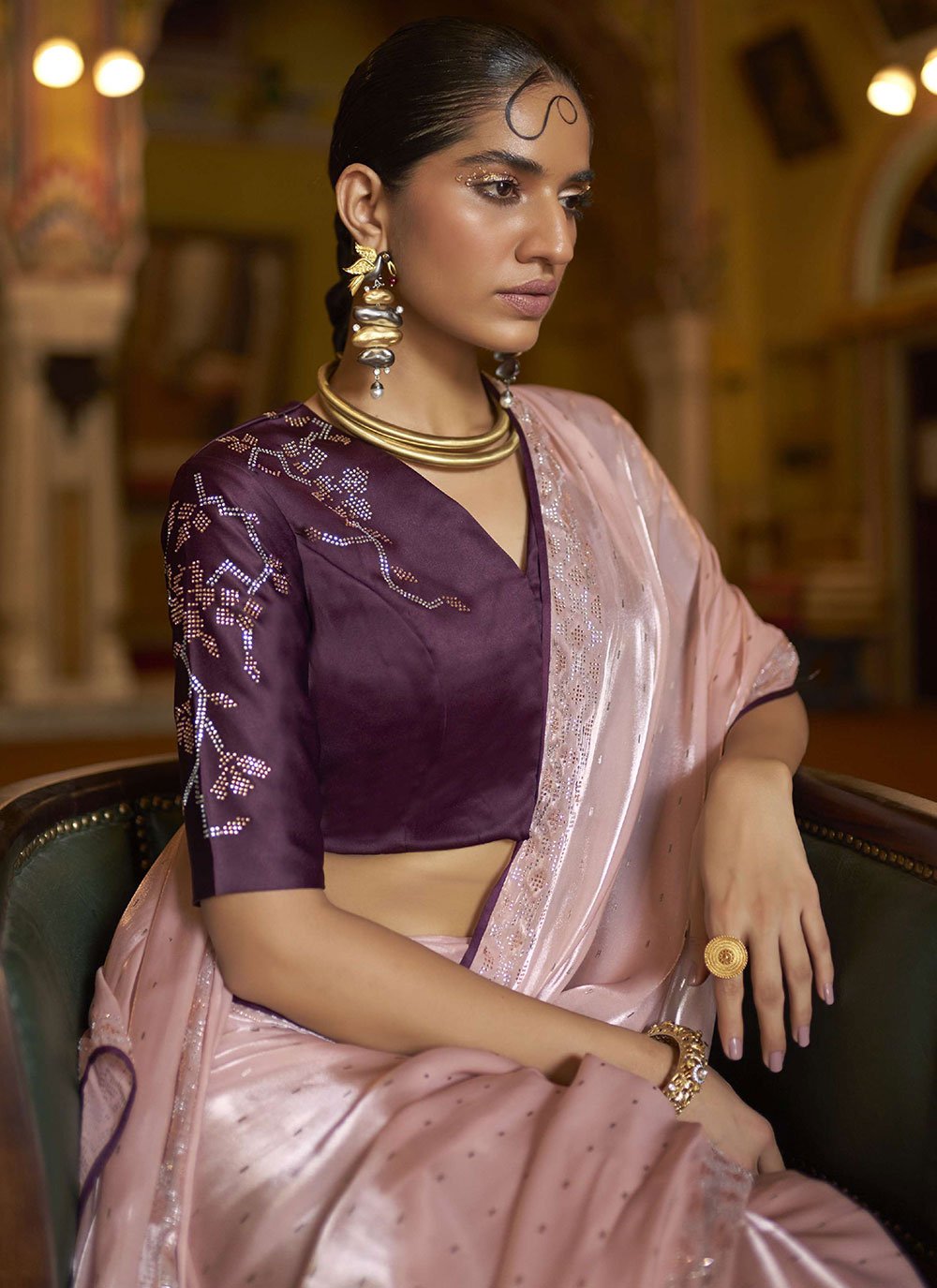 Classic Organza Pink Lace Saree