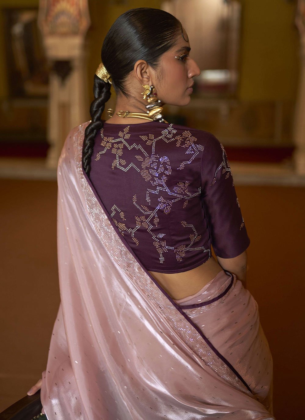 Classic Organza Pink Lace Saree