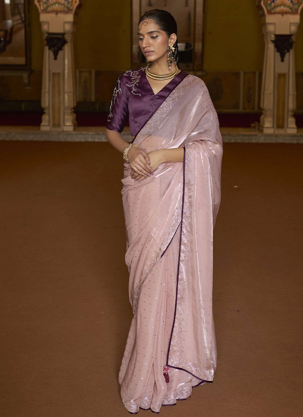 Classic Organza Pink Lace Saree