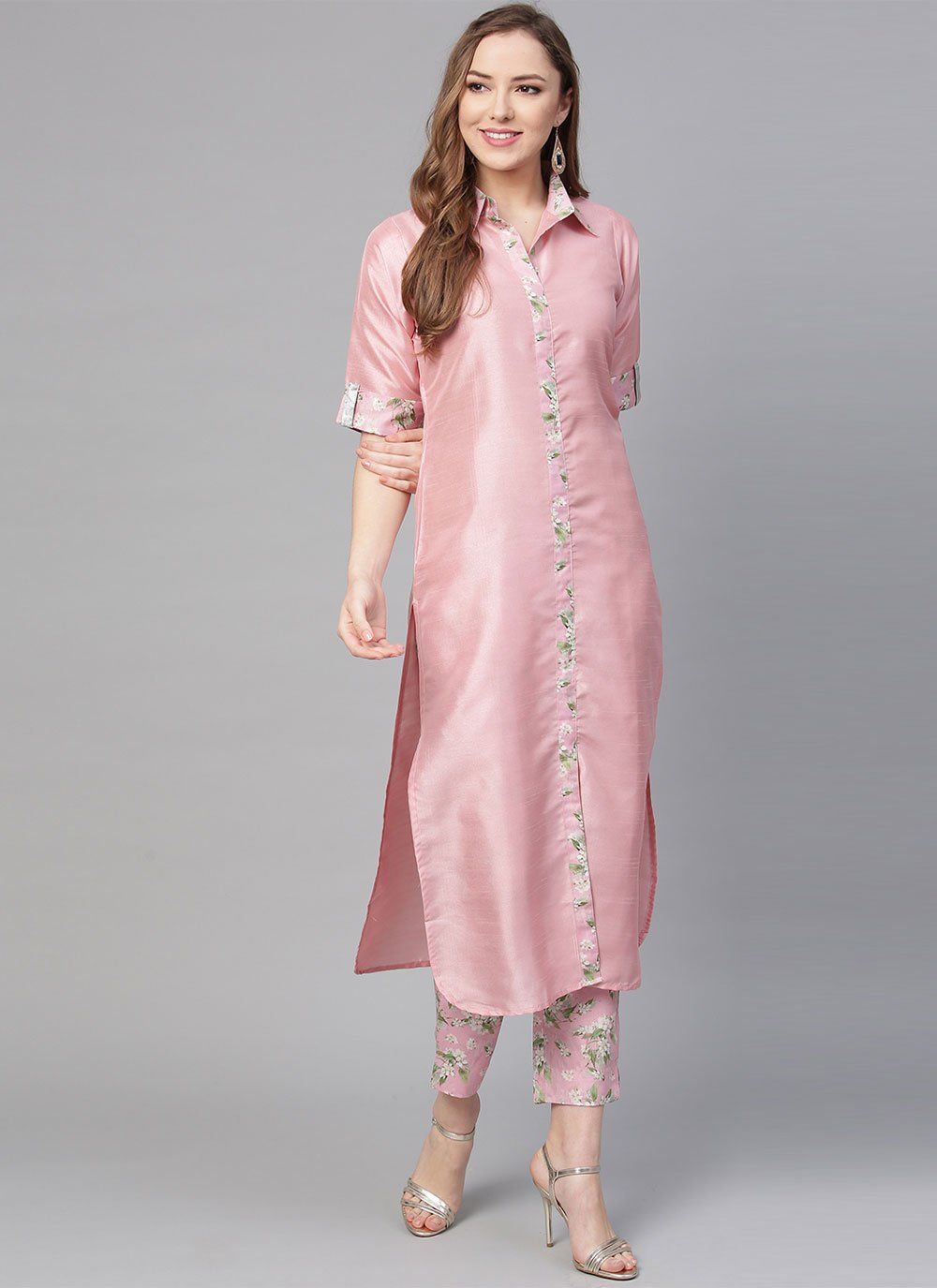 Casual Kurti Poly Silk Pink Lace Kurtis