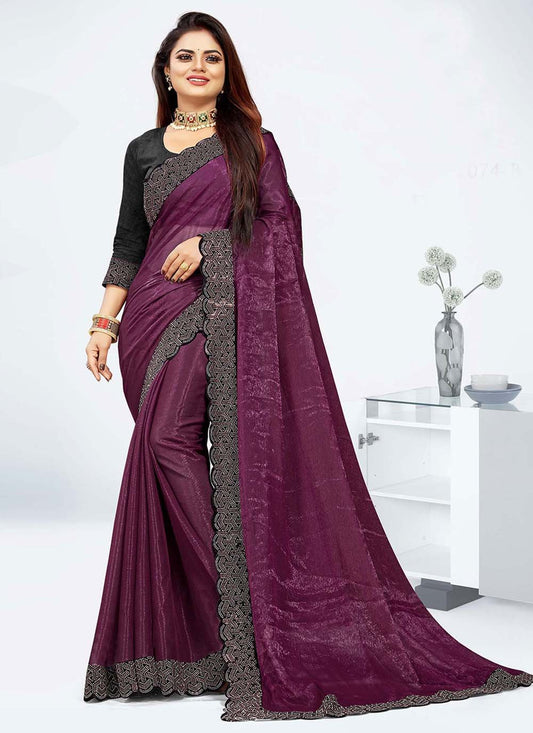 Classic Georgette Purple Lace Saree