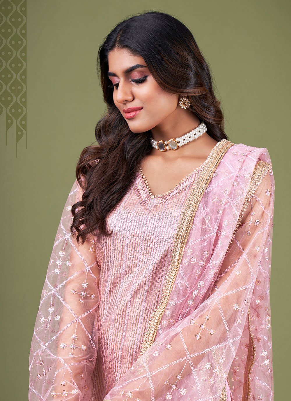 Straight Salwar Suit Net Pink Embroidered Salwar Kameez