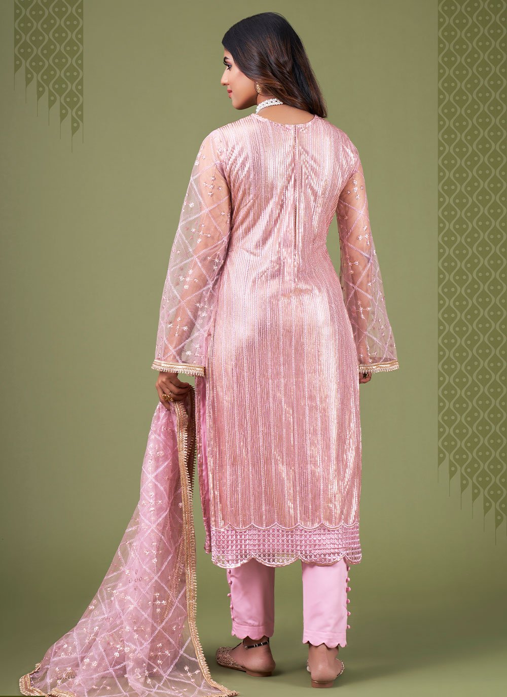 Straight Salwar Suit Net Pink Embroidered Salwar Kameez