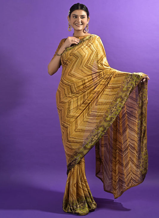 Trendy Saree Satin Gold Lace Saree