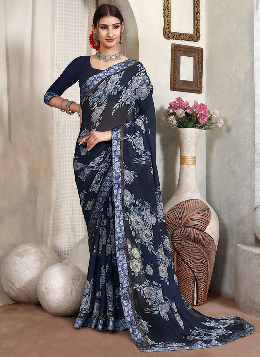 Trendy Saree Satin Blue Lace Saree