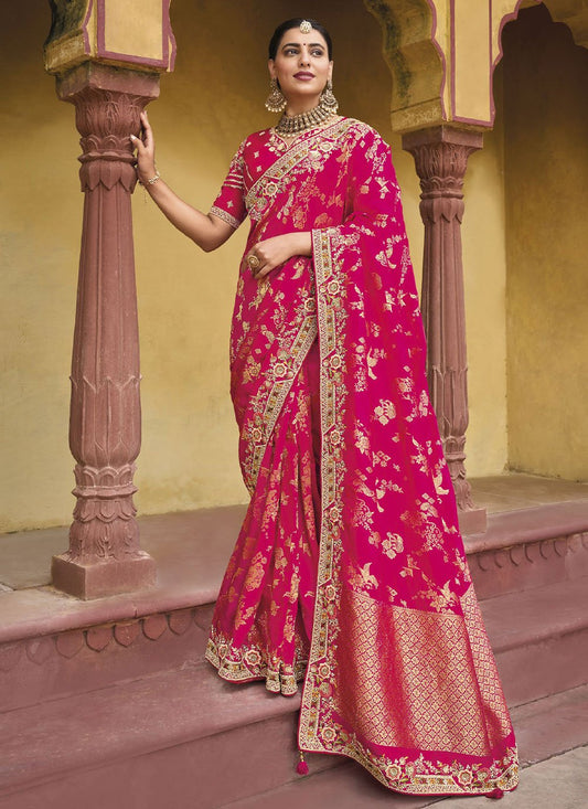 Classic Silk Pink Embroidered Saree