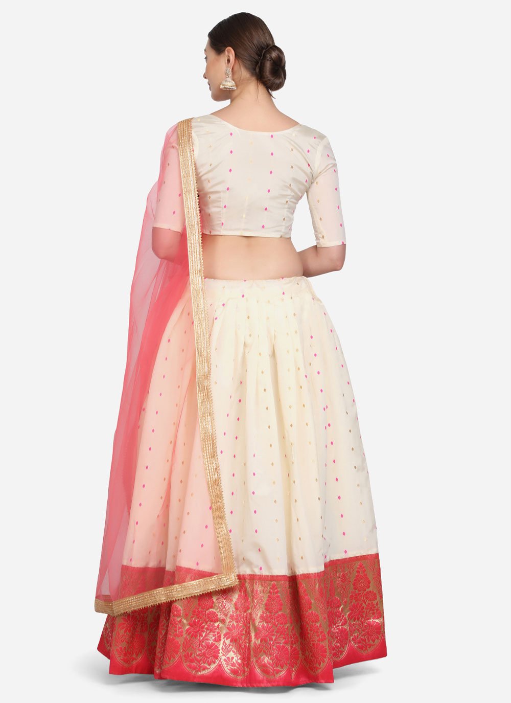 A Line Lehenga Tafeta Silk White Lace Lehenga Choli