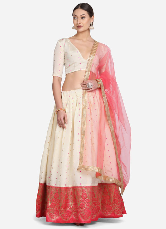 A Line Lehenga Tafeta Silk White Lace Lehenga Choli