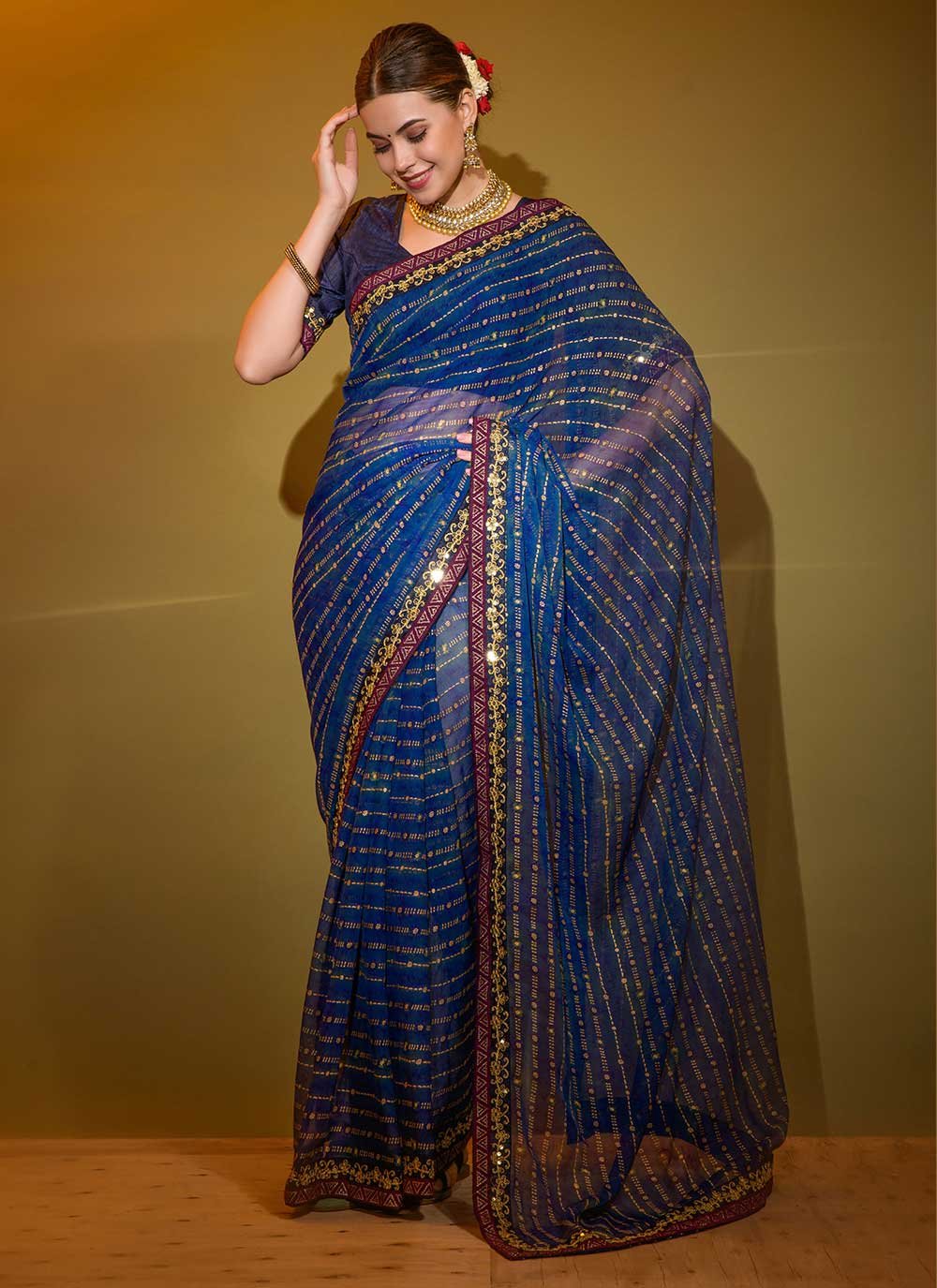 Trendy Saree Georgette Blue Foil Print Saree