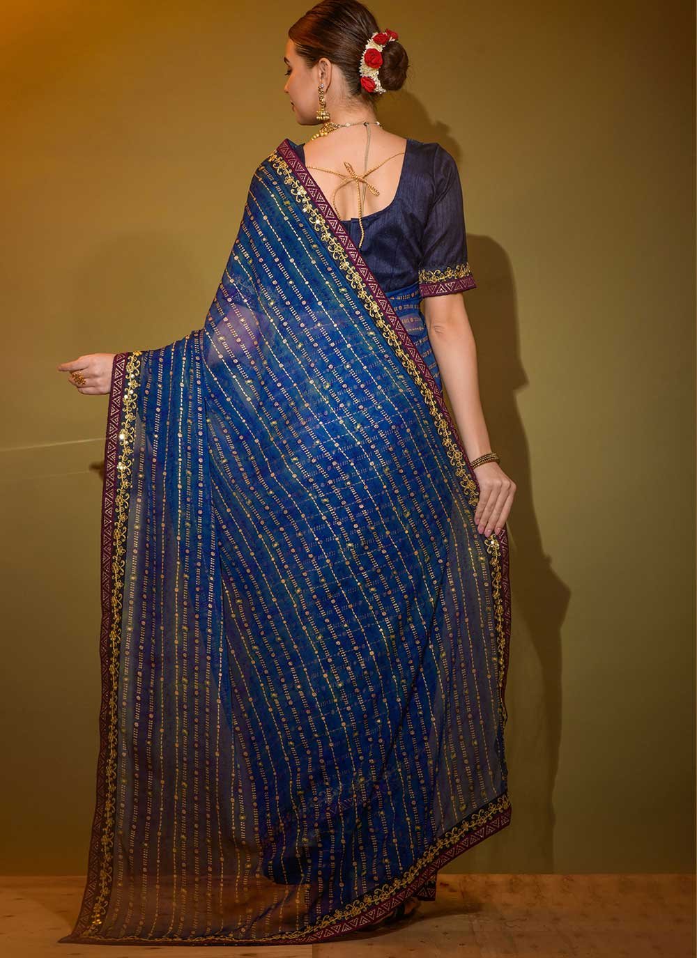 Trendy Saree Georgette Blue Foil Print Saree