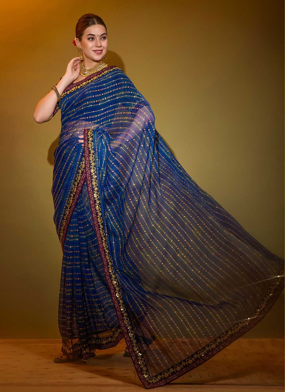 Trendy Saree Georgette Blue Foil Print Saree