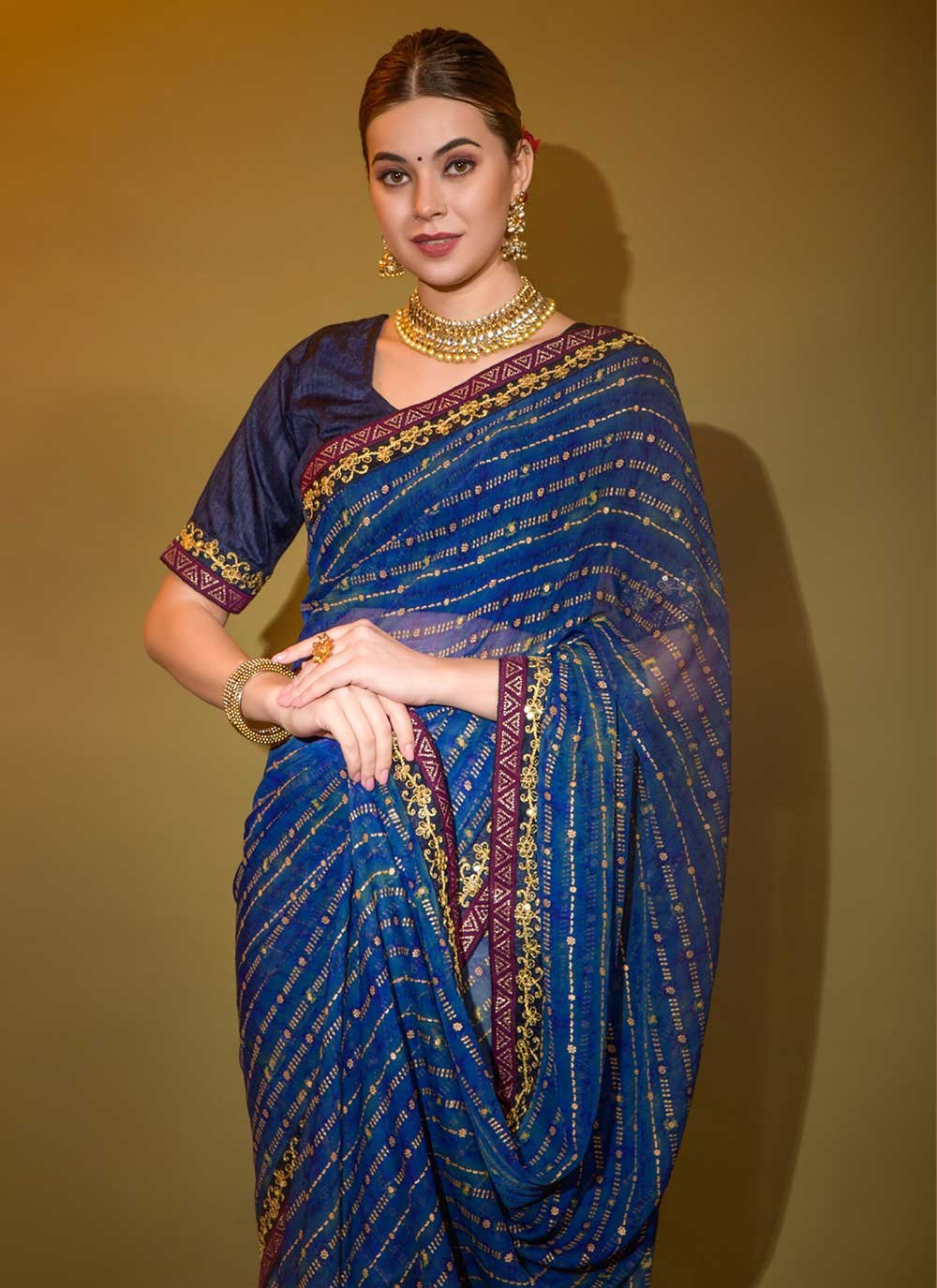 Trendy Saree Georgette Blue Foil Print Saree