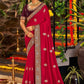 Trendy Saree Vichitra Silk Red Embroidered Saree