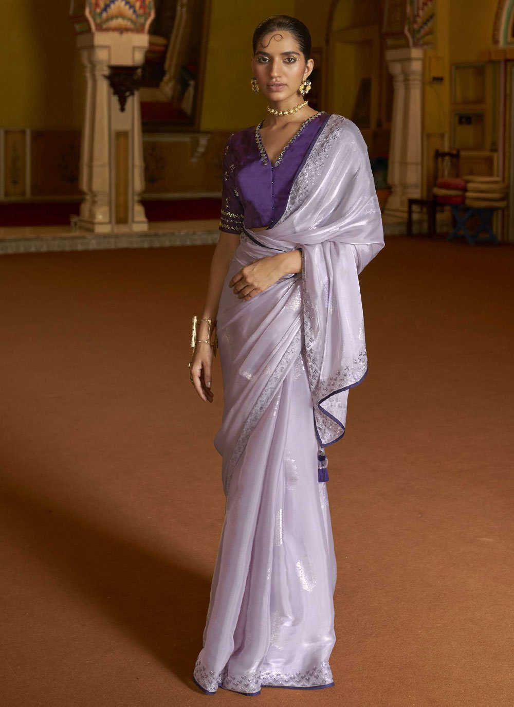 Trendy Saree Organza Purple Lace Saree