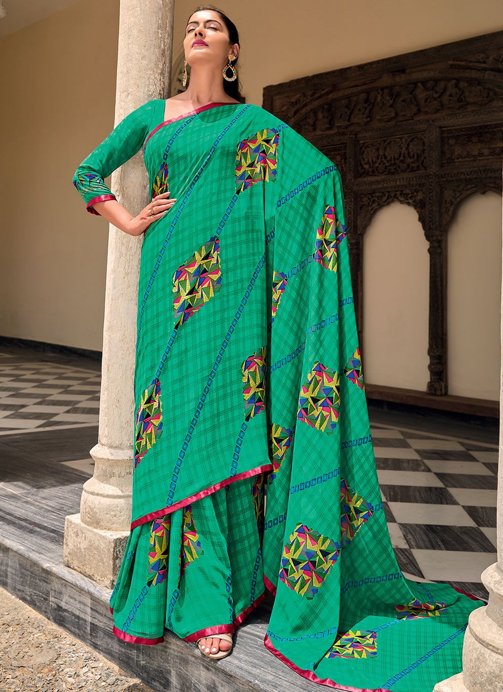 Classic Weight Less Teal Lace Saree