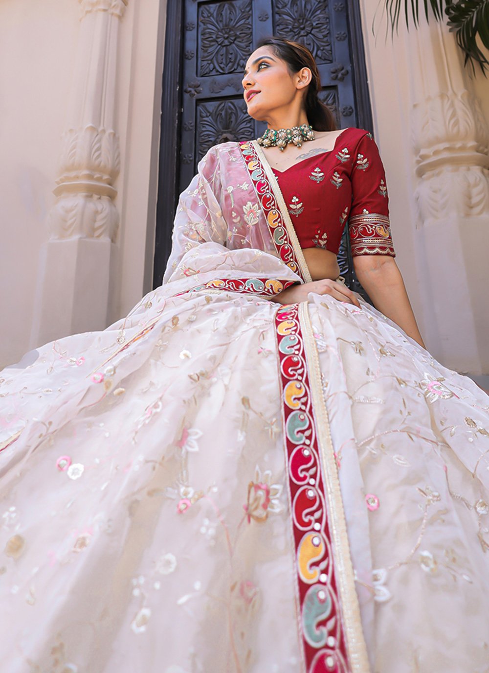 Lehenga Choli Organza White Embroidered Lehenga Choli