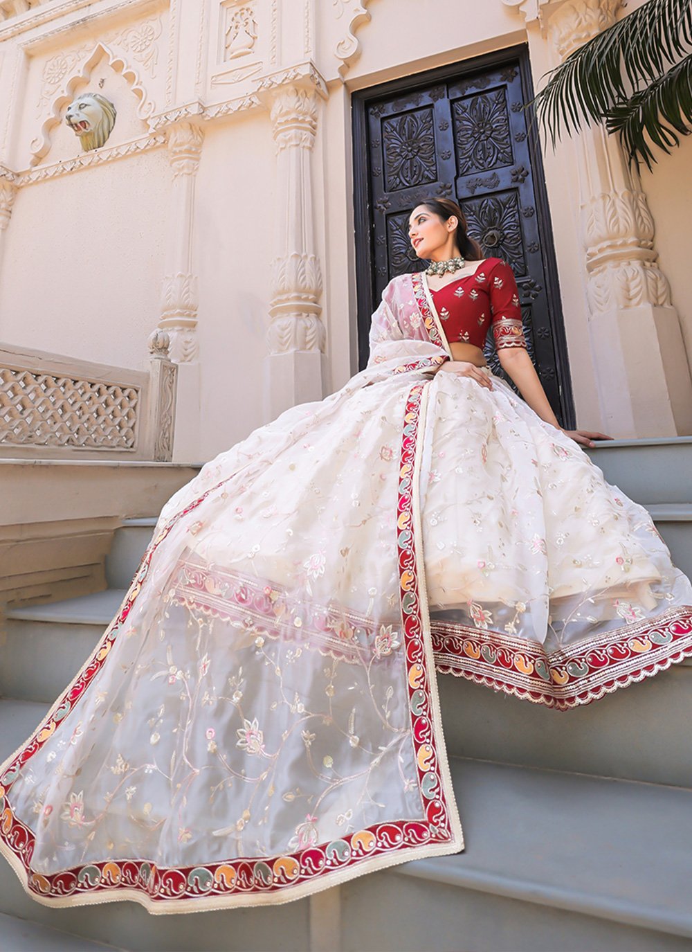 Lehenga Choli Organza White Embroidered Lehenga Choli