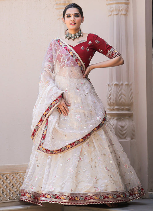 Lehenga Choli Organza White Embroidered Lehenga Choli