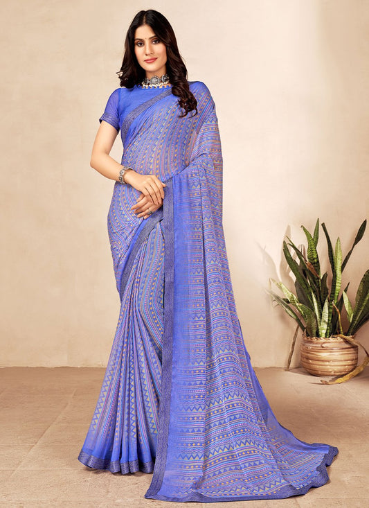 Classic Chiffon Lavender Patch Border Saree