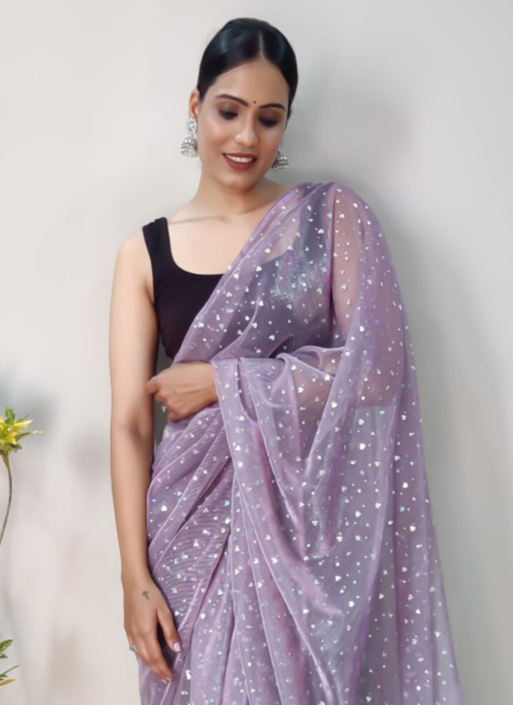 Trendy Saree Net Lavender Sequins Saree