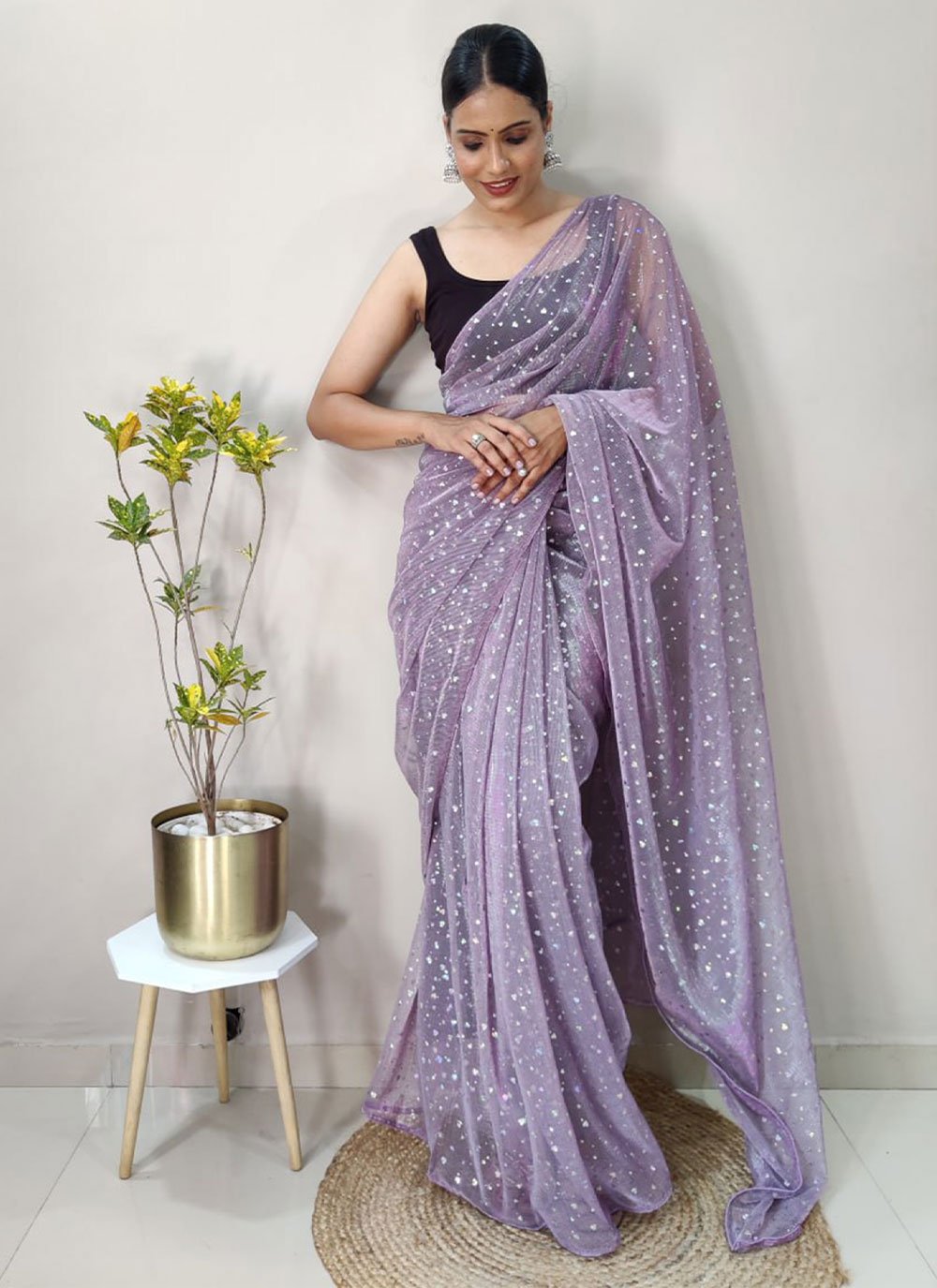 Trendy Saree Net Lavender Sequins Saree