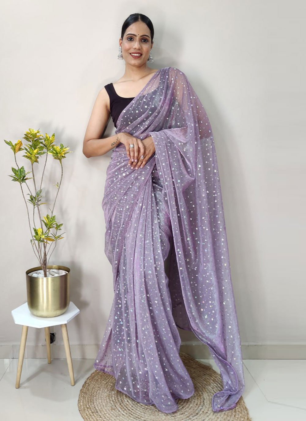 Trendy Saree Net Lavender Sequins Saree