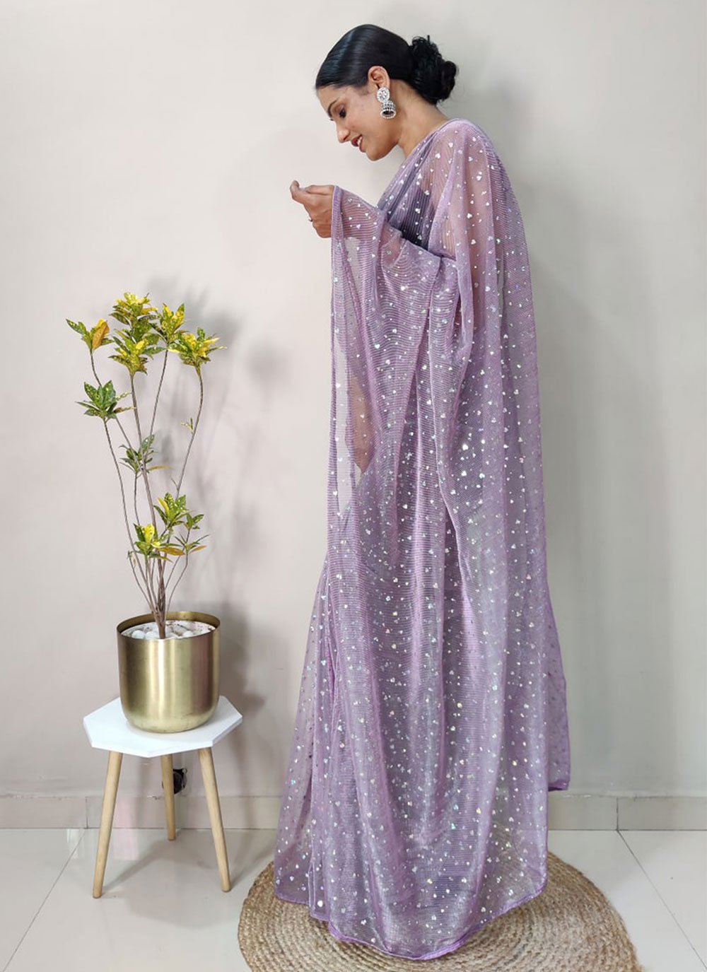 Trendy Saree Net Lavender Sequins Saree